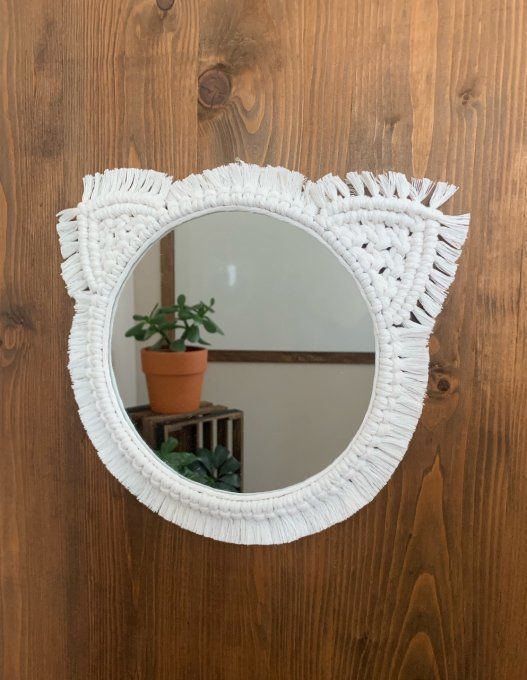 Miroir macramé chat blanc