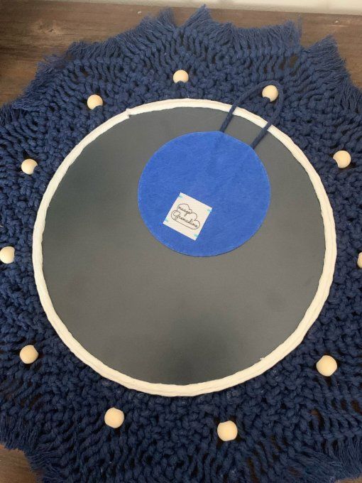 Miroir décoré en macramé, bleu marine 