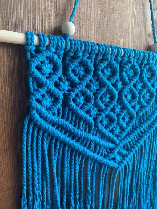 Décoration murale macramé, bleu azul