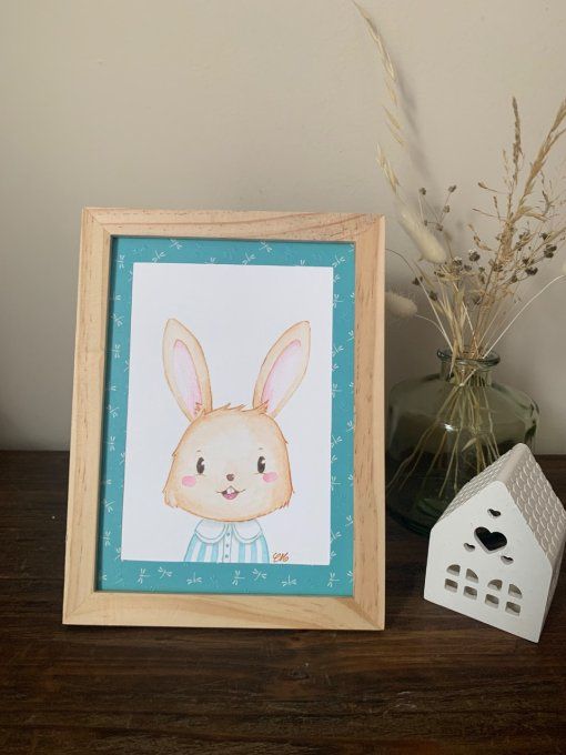 Aquarelle lapin dans cadre, 15x20 cm