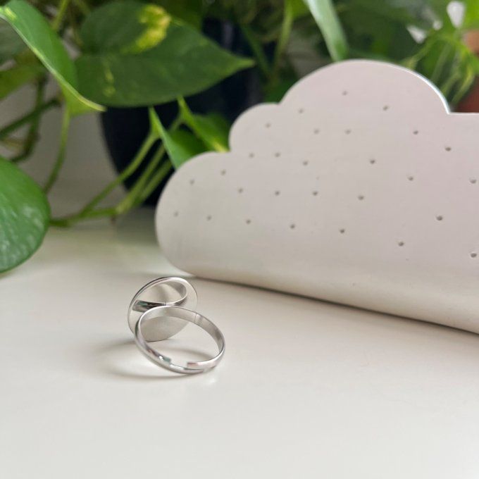 Bague broderie fleurs blanches, acier inoxydable    