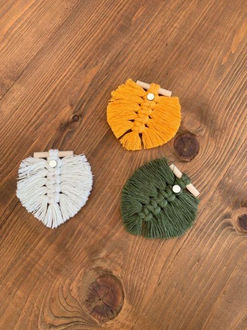 Lot 3 aimants feuilles, tissage macramé 