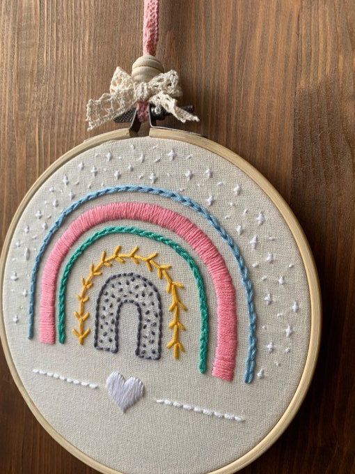 Tambour brodé arc-en-ciel, petit modèle 