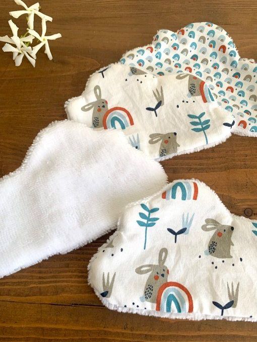 4 lingettes "lapins dans le jardin" coton & bambou