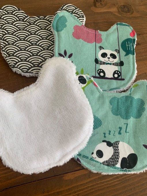 4 lingettes tête de panda, coton & bambou 