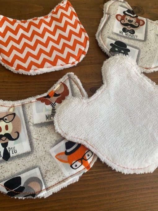 4 lingettes têtes d'animaux, coton & bambou 