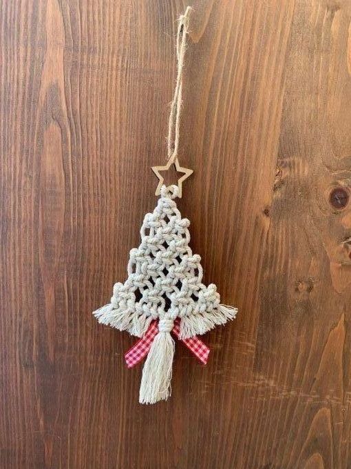 Suspension sapin de Noël en macramé, écru 